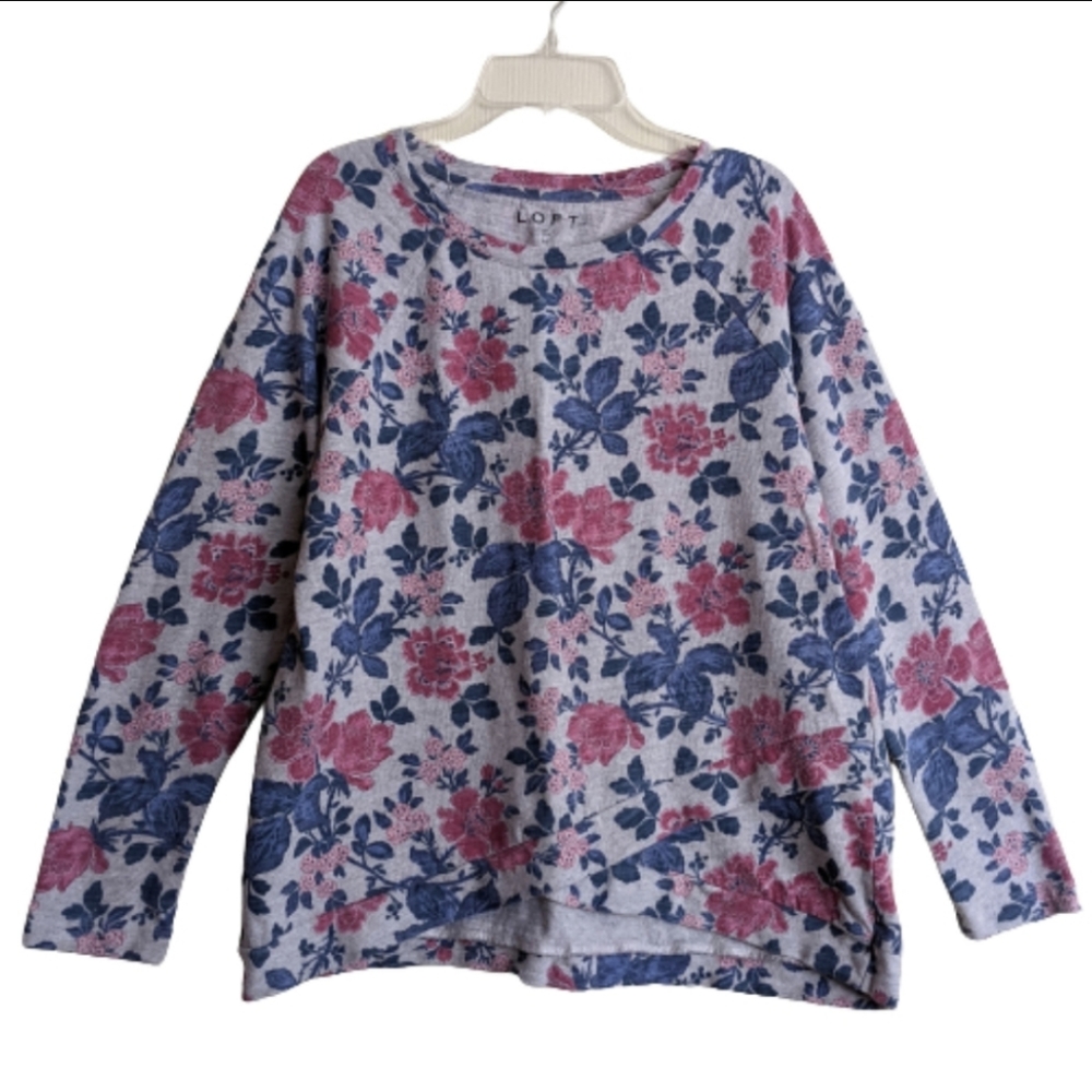 Loft Sweatshirt Pink Gray Blue Floral Long Sleeves
